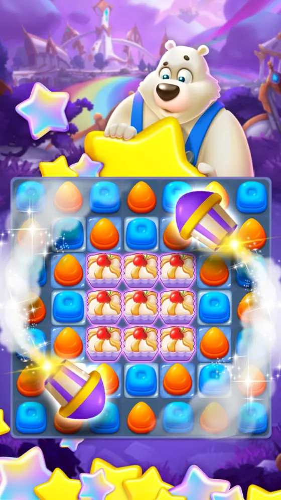Sweet Candy Match level results screen showing the star rating earned for the round
